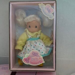 Precious Moments Blonde Doll in Yellow Sweater & Polka Dot Dress